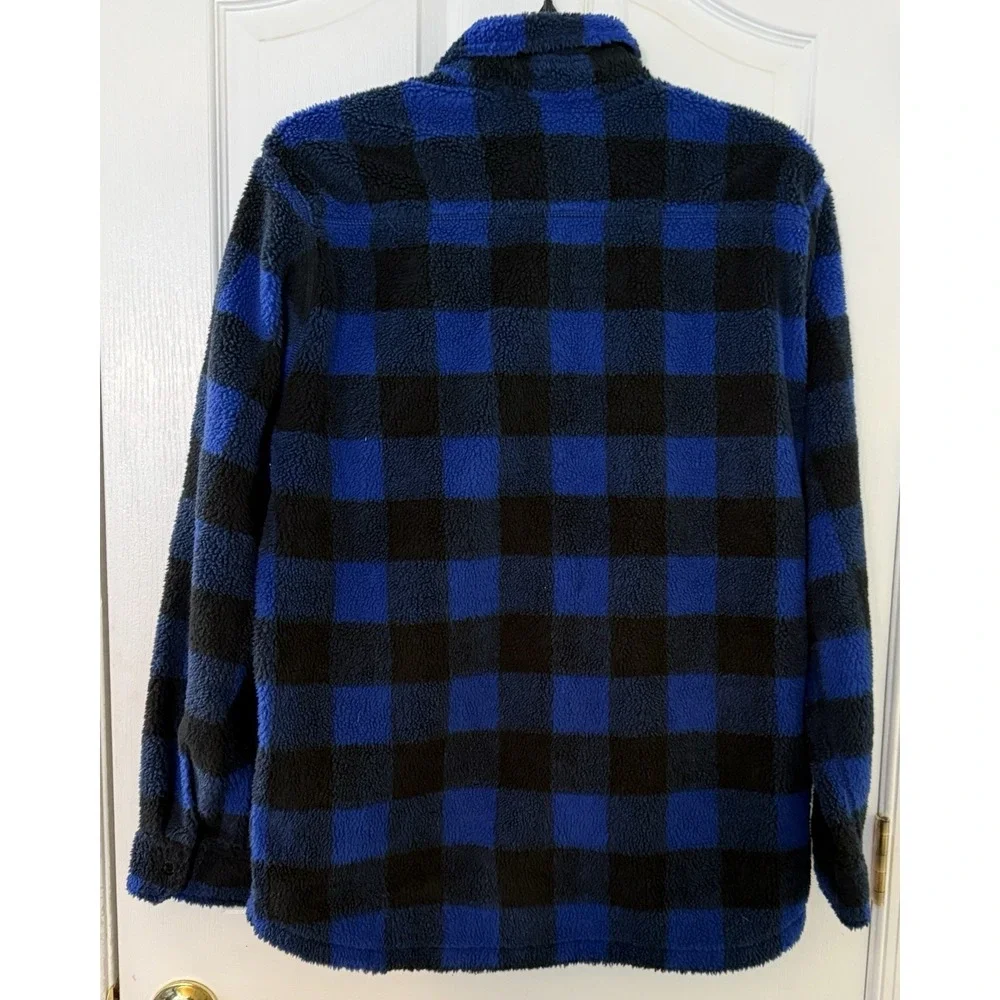 Levi's Sherpa Fleece snap Shirt Jacket Blue Plaid Men's XL Pockets‎ Outdoor